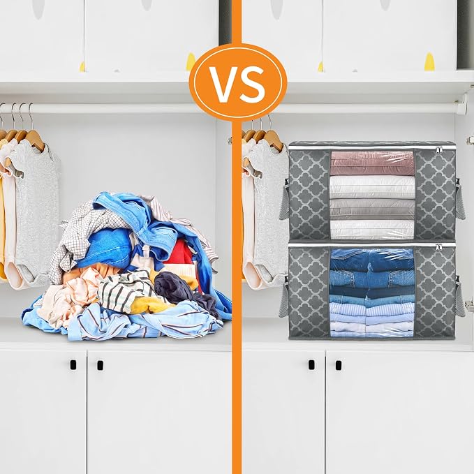 90L Large Storage Bags, 6 Pack Clothes Storage Bins Closet Organizers | Foldable Storage Containers, with Reinforced Handle, for Clothing, Blanket, Comforters, Bed Sheets, Pillows and Toys