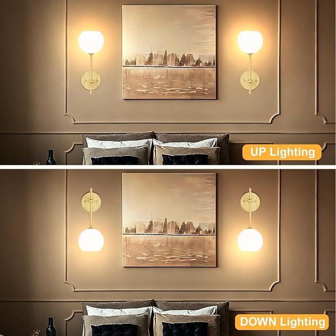 Wood Grain Battery Operated Wall Sconces Set of 2, Rechargeable Wireless Wall Lights with Milky White Frosted Glass, 12 RGB and 3CCT Dimmable Wall Lamps with Remote for Bedroom Living Room Hallway