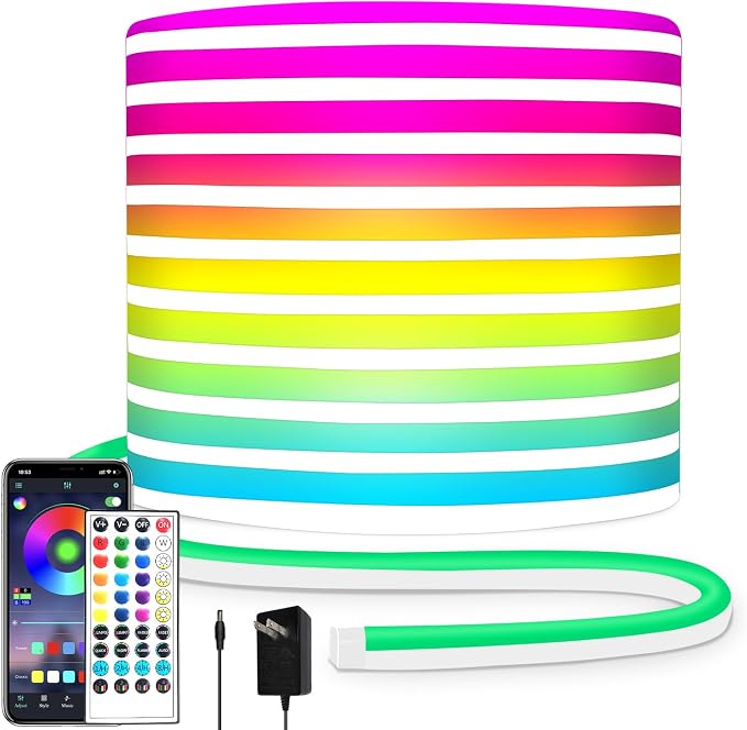 segrass 32.8FT Neon Rope Light,Flexible Led Rope Light Control with App/Remote,Multiple Modes Rope Lights,IP65 Outdoor RGB Led Neon Lights Waterproof,Music Sync Gaming Led Neon Light Strip for Bedroom