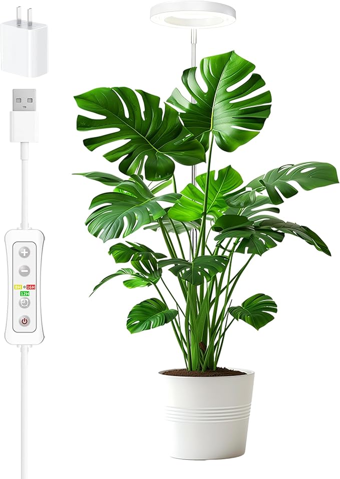 Plant Grow Light,LED Growing Light Full Spectrum for Indoor Plants,Aluminum Black Plant Lights,Height Adjustable, Automatic Timer, 5V Low Safe Voltage