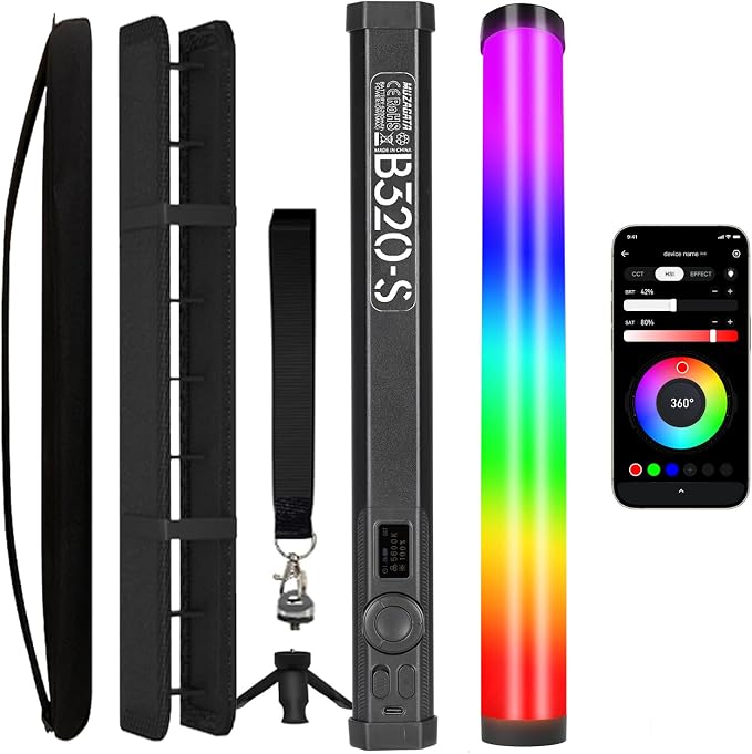 PHOTOOLEX Magnetic Light Wand, 360° RGB Tube Light, LED Video Light Stick | 10W/Full Color/CRI 96+/TLCI 97+/2500K-9900K/21 Scenes/Handheld/5200mAh, for Studio Photography Vlog Recording Streaming