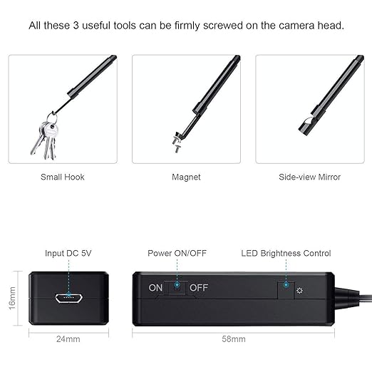 NIDAGE Wireless Endoscope Camera with Light HD Waterproof WiFi Borescope Flexible 5.5MM Automotive Snake Inspection Camera Compatible Android and iOS Smartphones, iPhone, iPad, 4.92FT
