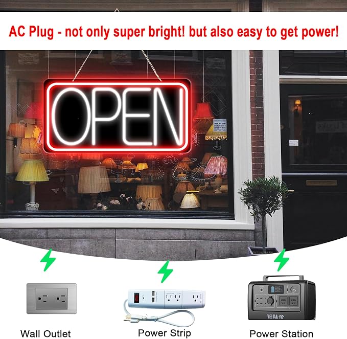 22" X 11" Led Neon Open Signs for Business, Large Open Signs, Plug In Electric Light Up with ON/OFF Switch, Ultra Bright Open Sign for Bar Salon Coffee Stores Club Hotel (Black Backplate)