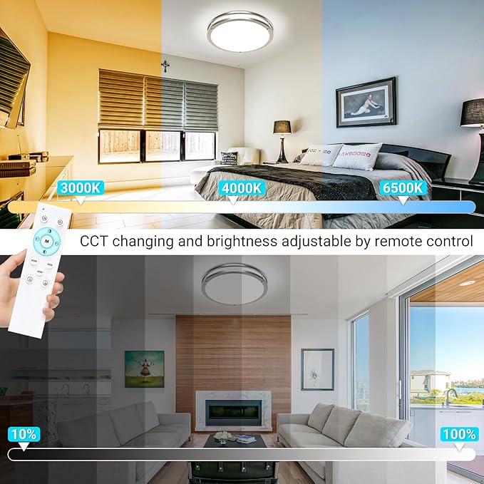 libtit 2Pack 13 Inch Flush Mount Ceiling Lights with Remote, 24W Dimmable LED Ceiling Light with Nightlight and Timer, 3000K-6500K Adjustable Light Fixture for Bedroom Kitchen Hallway