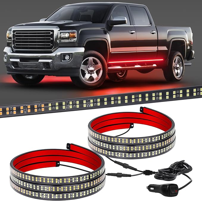 2 Pack 70-inch Truck Red Running Board Emergency Lights Strip | 864 LED Strobe Lights Flashing Warning Hazard Safety Light Strips for Vehicles Trucks Pickup