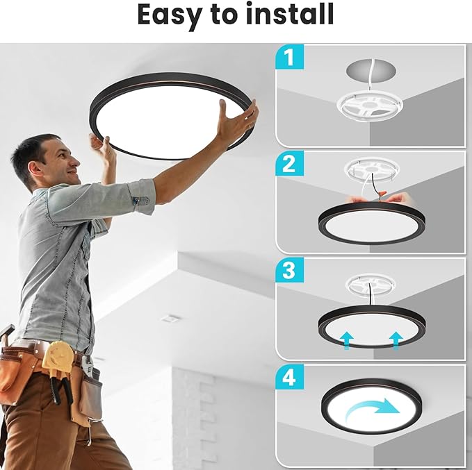 libtit 16Inch Flush Mount LED Ceiling Light Fixture, 3000K 4000K 6500K Adjustable, 36W 3600lm Rubbed Bronze Satin Round Ceiling Lamp for Bathroom Shower Hallway Kitchen, 1 Pack