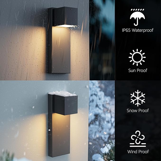 2 Pack 13" Modern Outdoor Led Wall Light,16W 3000K 1200Lumen Porch & Patio Hardwired Wall Mount Wall Sconces,Exterior IP65 Waterproof Aluminum Wall Lamp for Front Door Garage Garden(Black)