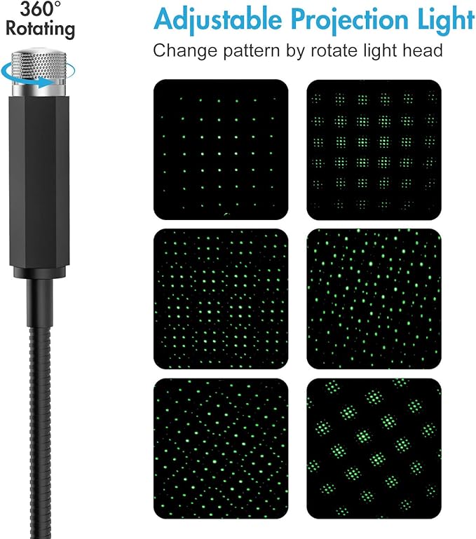 Star Projector Night Light Adjustable Romantic Galaxy Flexible USB Interior Car Lights, Portable Night Lamp Decorations for Ceiling, Bedroom, Party and More (Green)