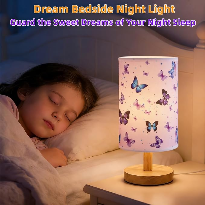 Butterfly Lamp,LED Kids Table Lamp for Bedroom Decor Girls Bedside Lamps | 3 Colors Nightstand Night Light with Cartoon Lampshade Desk Lamp for Boys Girls Room Nursery Decor,Butterfly Gifts for Girls