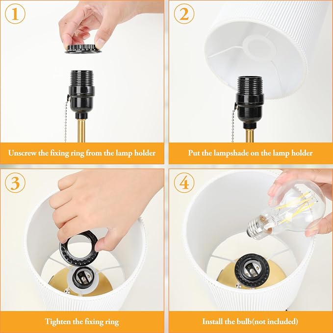 2 Sets Table Lamps with 2 USB, Minimalist Beside Lamps for Bedroom, Nightstand Lamp with Pull Chain, Desk Lamps with White Pleated Shade and Gold Metal Base for Living Room Dorm Reading Hotel
