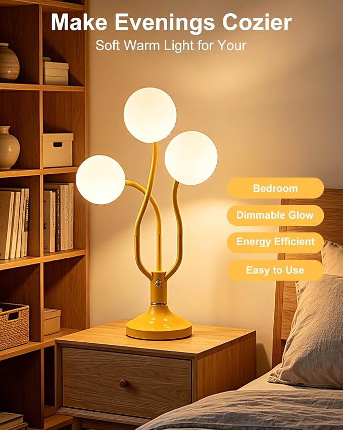 Globe Yellow Table Lamp Dimmable Magic DIY Arms G9 Bulbs Included | Vintage Ambient Night Light Modern Nightstand Desk Lamp Warmwhite Kids Bedside Lamps for Living Room Bedroom Nursery Gift