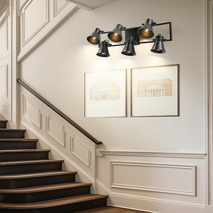 KEESFU Modern Kitchen Track Lighting Fixtures Ceiling,Black 6 Light Track Lighting with Rotatable Light Heads,Industrial Ceiling Spotlight for Kitchen Living Room Laundry Entrance.