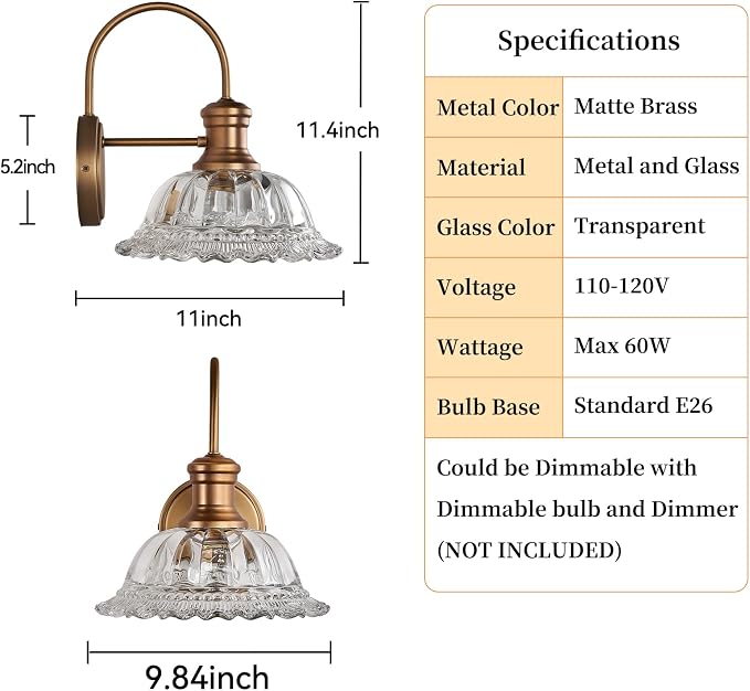 HDDFL Wall Scones Matte Brass Wall Lighting Fixture Vintage Indoor Lamp for Bedroom Living Room Door Header 2 Pack