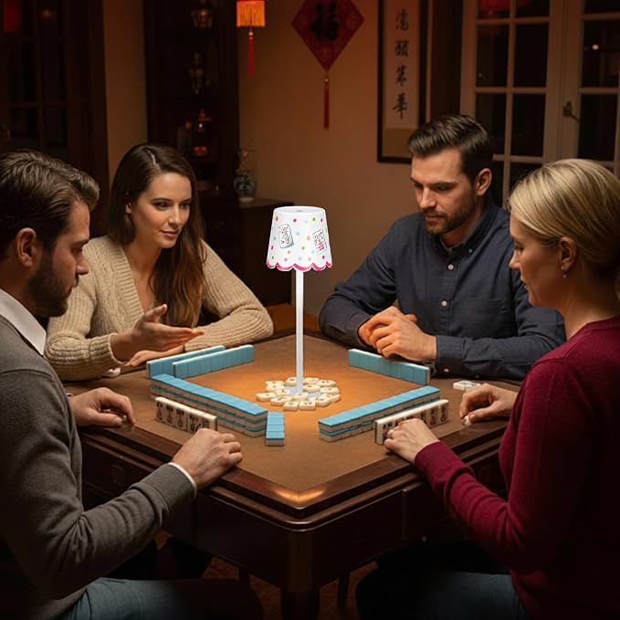 Pickmesh 1 Pack Mahjong Cordless Lamp Scalloped Edge Mahjong Print LED Lamp 3 Color Dimmable Rechargeable Stylish Lamps for Mah Jong Table Living Room Nightstand Desk (Sweet)
