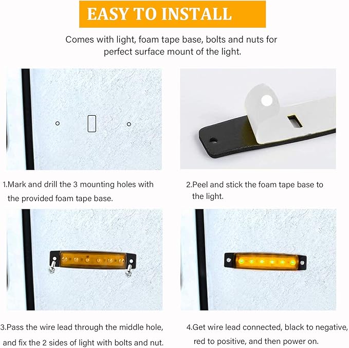 PSEQT LED Boat Interior Lights Marine Courtesy Light Strip Deck Transom Cockpit Navigation Lighting Waterproof for Fishing Pontoon Kayak Yacht Sailboat (Amber 10Pcs)
