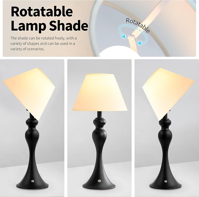 Mr.White Rechargeable Cordless Table Lamp with E26 LED Bulb, 5200mAh Battery Operated Portable Table Light with Fabric Shade, for Patio Restaurant Kitchen Bedside Living Room (Black)