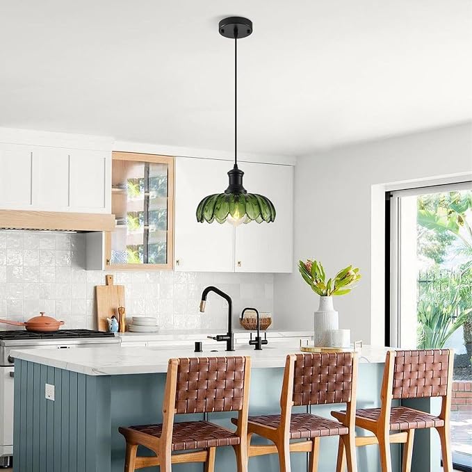 Green Pendant Light, Vintage Kitchen Pendant Lighting Over Island, Vintage Pendant Light Fixture for Dining Room, Bedroom, Living Room, Bathroom, Hallway, Sink