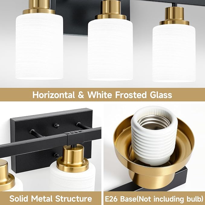 Bathroom Vanity Light, 5-Light Vanity Lighting Black and Gold,30" | Black and Gold Wall Light Fixture,Bathroom Light Fixtures with Frosted Glass Shade for Mirror Bedroom Restroom Sink