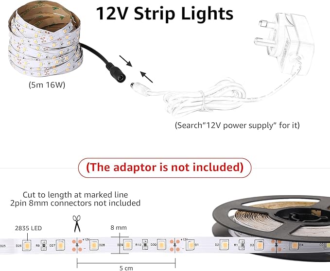 Lepro 12V LED Strip Light, Flexible, SMD 2835, 300 LEDs, 32.8ft Tape Light for Home, Kitchen, Party, Christmas and More, Non-Waterproof, Warm White, Pack of 2(Not Include Power Adapter)