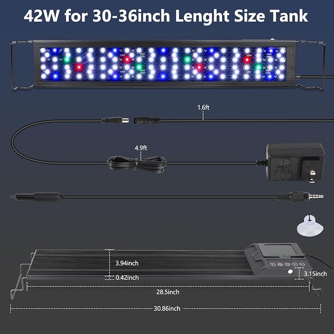 hygger 42W Smart Aquarium LED Light with Water Monitor for 30-36 Inch Tanks | Auto Lift-Up TFT LCD Screen, Temperature Monitor, Water Quality Monitoring, Full Spectrum Lighting, Intelligent Control