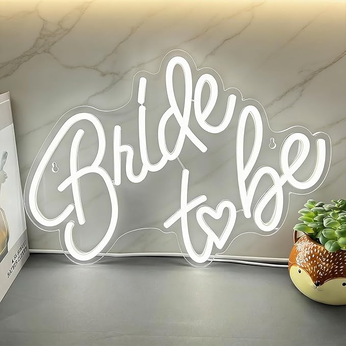 Bride to be Neon Sign, 16.5 x 11.6 Inch White LED Neon Signs USB Wedding Neon Light Up Signs for Bridal Shower Bachelorette Engagement Party Backdrop with 15 Pcs Balloon