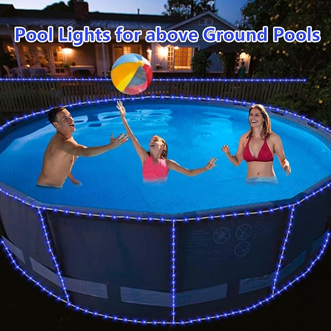 QITONG Blue Solar Rope Lights Outdoor, 2 Pack Each 33ft 100 LED String Light, Fairy Lights in Clear Thin Tube with 8 Modes