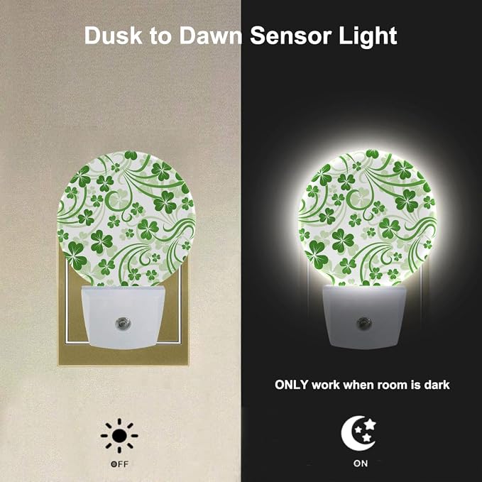 EKOBLA St. Patrick's Day Night Light, Green Clover Shamrock Lucky Leaf Night Lights Plug Into Wall with Dusk to Dawn Sensor, 0.5W LED Lamp