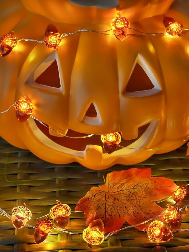 Acorn Fall Lights Battery Operated LED String Lights with Remote & Timer | 8 Modes, IP44 Waterproof, 10FT 30 LED Fall Fairy Lights Twinkle for Harvest Thanksgiving Halloween Party Indoor Outdoor Decor