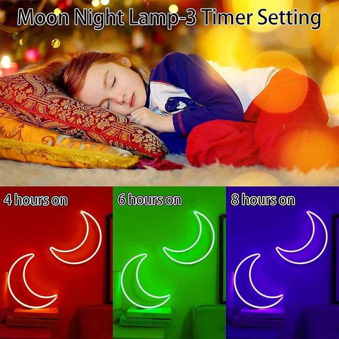 LED RGB Moon Neon Sign Light, Battery or USB Powered 5V Cute Room Decor | 16 Color Change Art Decorative Night Lights Decorationsfor Girls, Window, Wall, Home, Bedroom, Office, Dorm, Party, Wedding
