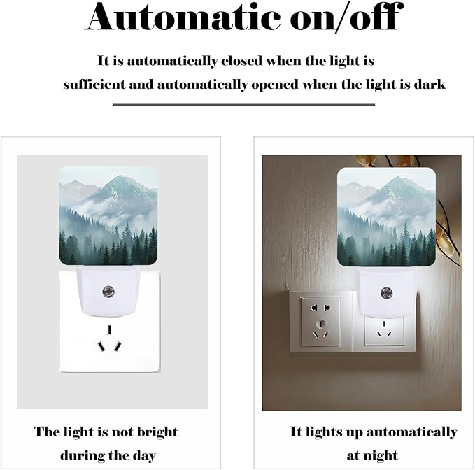 Mountain Forest Night Light,Plug Into Wall with Dusk to Dawn Light Sensors, Warm Nightlights for Bedroom, Bathroom, Hallway, Kitchen, Gifts Ideal for Boys Girls Women Men