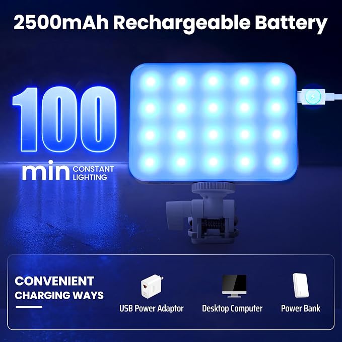 RGB Video Light, 100 LED Portable Camera Light, 360° Full Color Photography Lighting, 2700-7500K CRI 95+, 13 Light Modes for Phone, DSLR Video Recording, Vlog, YouTube Game Live Streaming