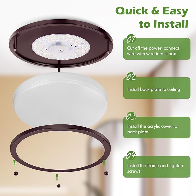 2-Pack 36W Dimmable LED Ceiling Lights, 12inch Oil Rubber Bronze Flush Mount Light Fixtures 3600LM 2700K/3000K/4000K/5000K/6500K Adjustable Ceiling Lights, Modern Lighting for Kitchen Hallway Bathroom