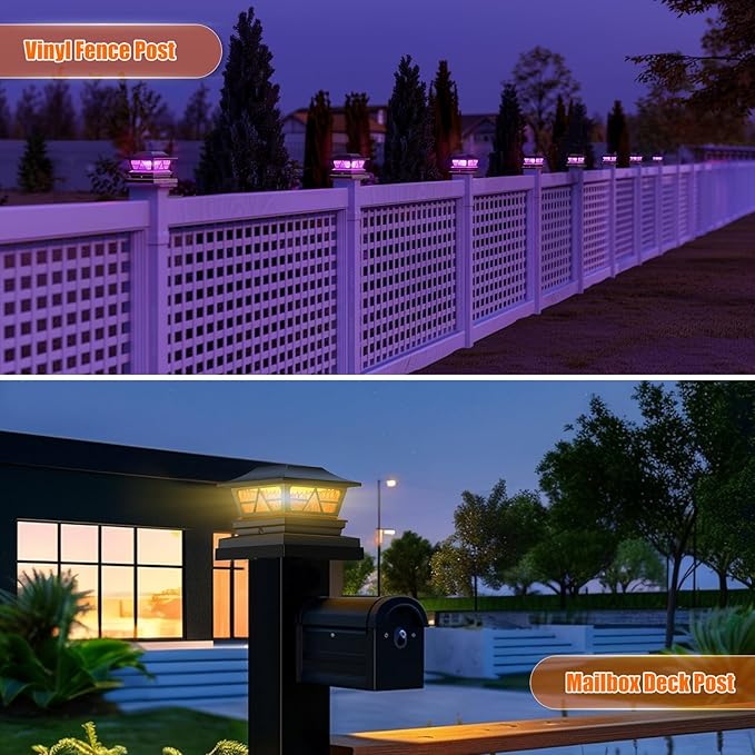 Viewsun Solar Post Lights Outdoor Waterproof RGB Color Changing Modes Fence Post Cap Lights, Deck Post Lights Solar Powered for 4x4 5x5 6x6 Wooden or Vinyl Yard Garden Patio Decor, Black(8 Pack)