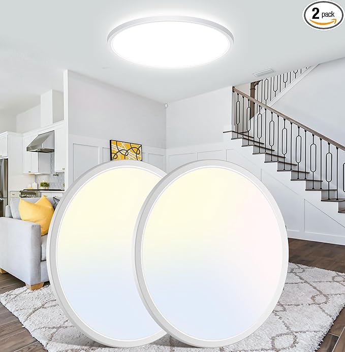 Peasur 15Inch Large LED Ceiling Light Flush Mount, 5CCT 3000K-6500K Adjustable Ceiling Light Fixture, 3000LM 30W Wide Round Light for Livingroom Kitchen Bedroom Diningroom, 2Pack