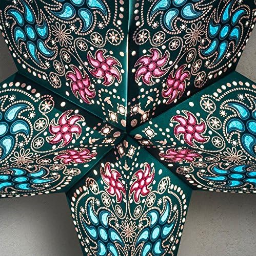 GalaxyArts Paper Star Lantern, 24 Inch Chakra Turquoise 3D Light-Up Hanging Lamp, Handcrafted Hollow Out Star Decoration for Christmas, Wedding, Parties, Birthday, Indoor Outdoor Home Décor (Medium)