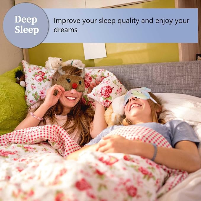 Christmas Reindeer Sleep Mask Cute Antler Eye Masks Sleeping Soft Plush Cartoon Blindfold Funny Animal Eye Cover Xmas Presents for Women Men (Xmas Reindeer,Brown)
