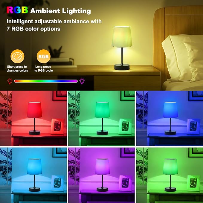 Wowag Small Cordless Table Lamp,5000mAh Rechargeable Battery Operated Desk Lamp,3 Colors & 7 RGB Stepless Dimmable, Portable Touch Wireless Lamp for Bedroom,Dining Table,Restaurant 2 Pack (White)