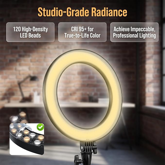 18" LED Ring Light with Tripod Stand, Professional Dimmable Ring Light Kit | 3000K-6000K Color Temperature & Brightness, for Makeup, Photography, Video Recording, Live Streaming, TikTok & YouTube