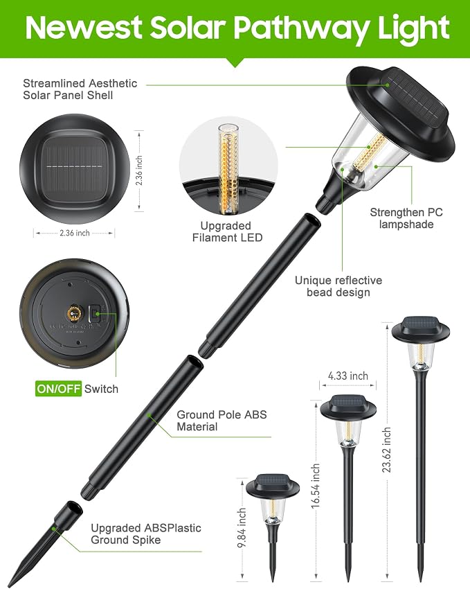 2026 New Solar Pathway Lights, 4 Pack Solar Lights Outdoor, Waterproof IP65, Upgraded Bright LED, Auto On/Off, Modern Garden Lights, Solar Powered Light for Yard, Lawn, Walkway, Driveway, Patio Decor