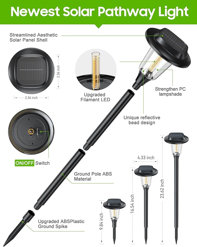 2026 New Solar Pathway Lights, 12 Pack Solar Lights Outdoor, Waterproof IP65, Upgraded Bright LED, Auto On/Off, Modern Garden Lights, Solar Powered Light for Yard, Lawn, Walkway, Driveway, Patio Decor