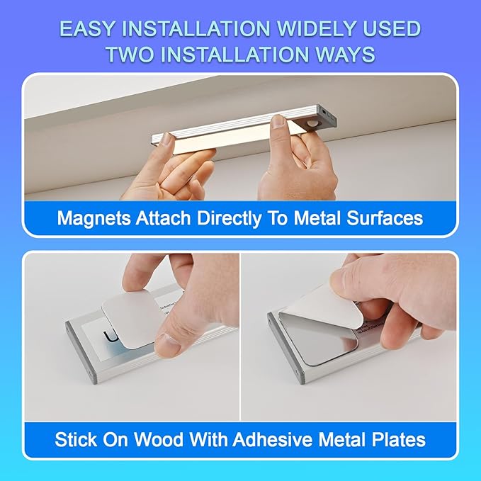 Under Cabinet Lighting, 4200mAh Rechargeable Motion Sensor Light Indoor, 240lm Wireless Under Cabinet Lights, Magnetic Battery Operated LED Closet Light for Kitchen Stair (11 Inch, Cool White, 2 Pack)