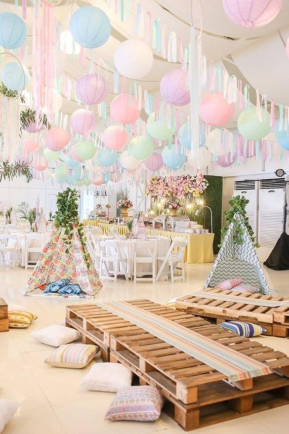 ZOOYOO 10pcs Paper Lanterns,Blue Round Hanging Paper Lanterns Decorations for Wedding,Graduation,Gender Reveal,Anniversary,Home,Birthday Party,Graden Decor