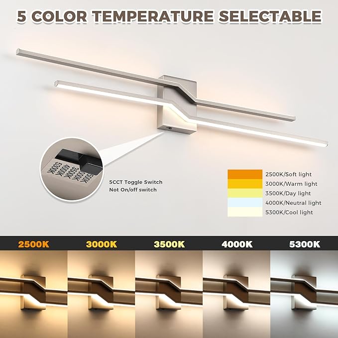 39.4 Inch Vnaity Lighting Led Bathroom Lights Over Mirror Brushed Nickel Dimmable 5CCT 36W Modern Bath Vanity Lights Bar Wall Sconces
