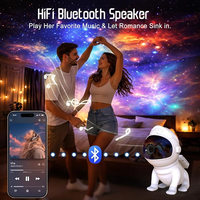 Upgraded Planetarium Projector with White Noise & Bluetooth Speaker, Astronaut Space Light Galaxy Projector for Bedroom, Ceiling Star Night Lights for Kid Adult Mood Lighting with Timer, Bedroom Decor