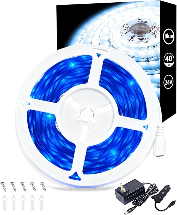 40 FT Blue Led Lights Strip Indoor Rope Lights Easy DIY Cuttable Strip Lights for Fish Tank Bar Room Bathroom Living Room Kitchen Ceiling Wall Vanity Mirror Decor