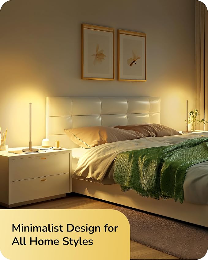 EDISHINE LED Table Lamp Set of 2, Modern Desk Lamps for Living Room, Gold | Stepless Dimmable, Metal Finish, 3 Color Temperature, 6W, Ideal for Bedroom, Corner
