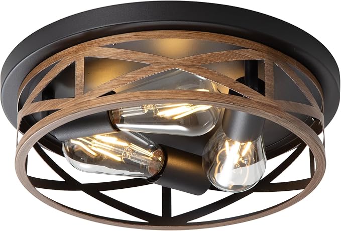 13 inch Flush Mount Ceiling Light Fixtures,3-Light Modern Hallway Light Fixtures Ceiling, Wood Grain Light Fixture Ceiling Mount for Farmhouse,Kitchen, Bedroom 1 Pack