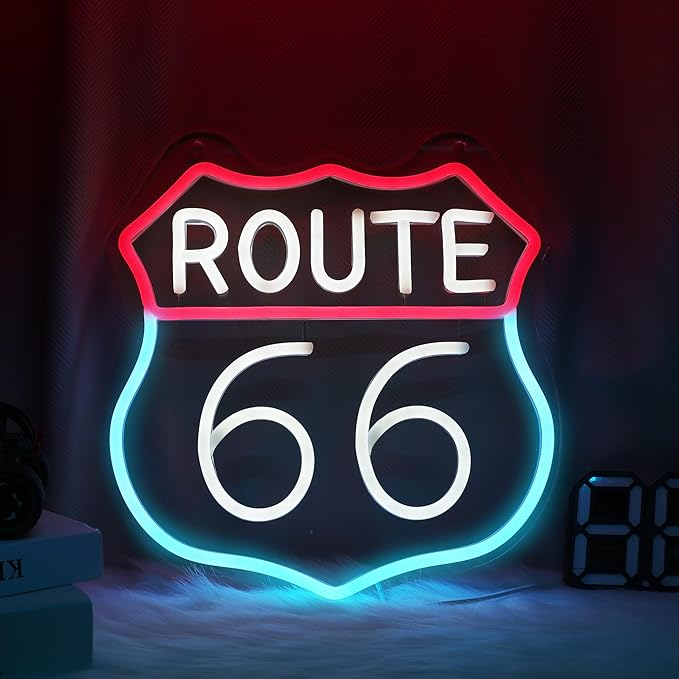 Route 66 Neon Sign, LED Light Room Decor USB Powered, for Bedroom Living Room Gaming Room Man Cave Home Party Birthday Gift for Family Friends Kids