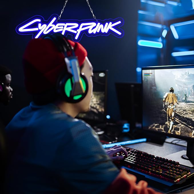 WonderfulLife Game Cyberpunk Neon Sign for Game Zone Decor,Shooting Games Led Lights for Man Cave Gaming Room Internet Bar or Bedroom Decoration.5V USB Powered,Easy Hanging.