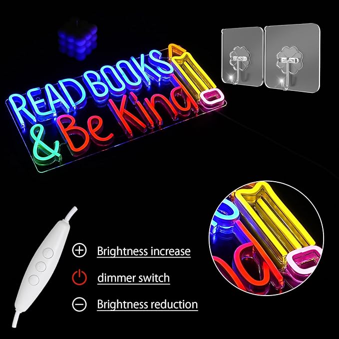 Read Books And Be Kind Neon Sign Pencil Neon Light Student LED Neon Light Colorful Neon Light Up Sign Suitable for Classroom Bookstore Library Museum Study Room (14.1"*7")
